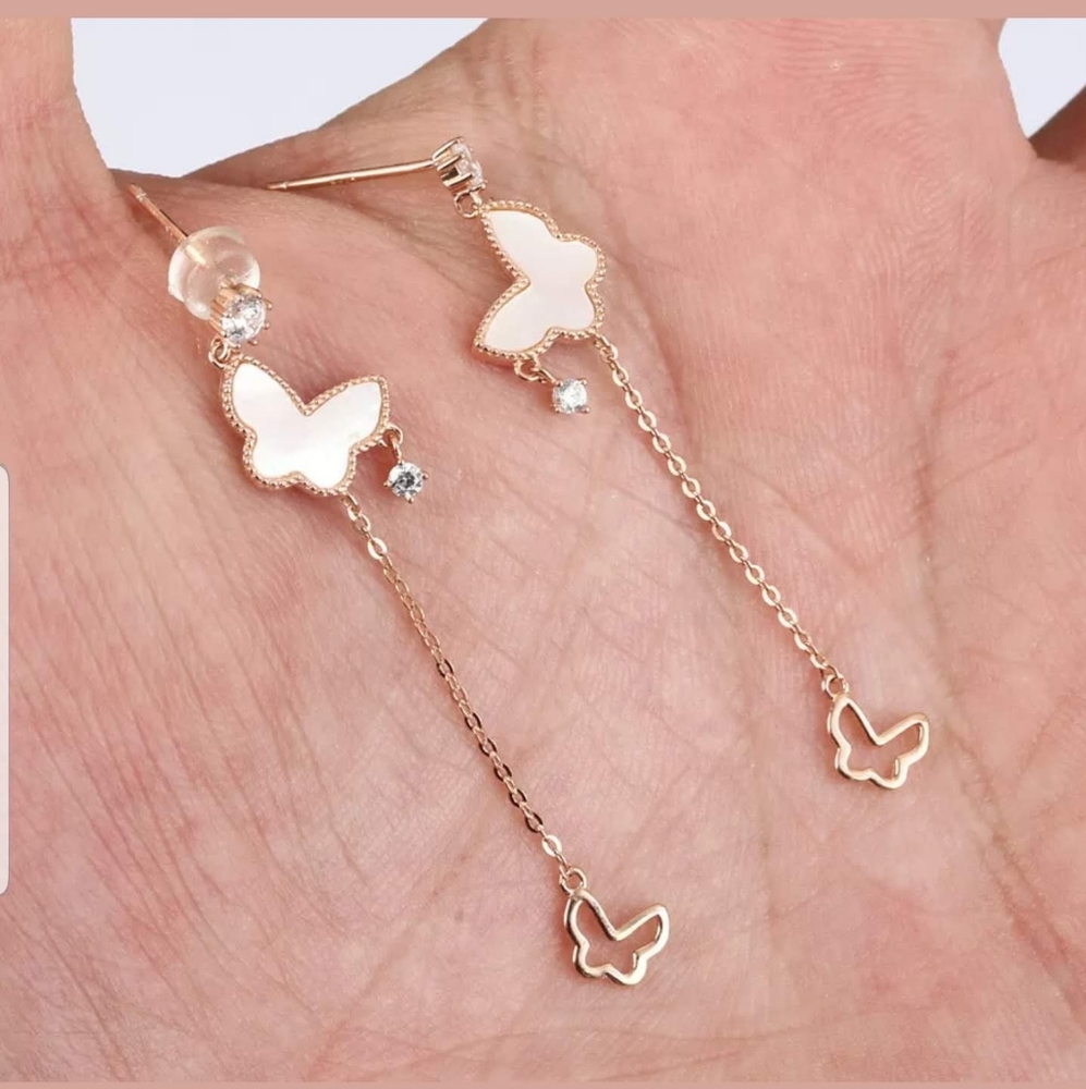 Mother of pearl butterfly & topaz drop earrings - Picture 3 of 4